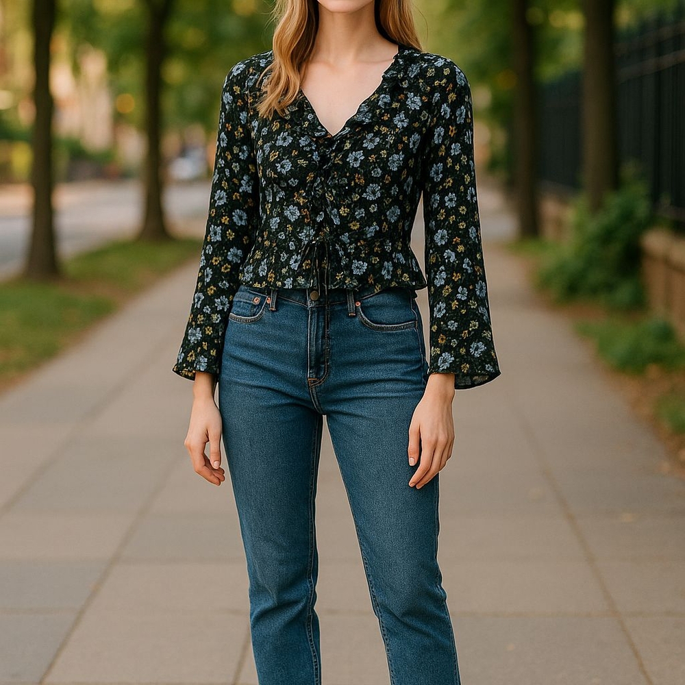Abercrombie & Fitch Floral Blouse - Black and Blue